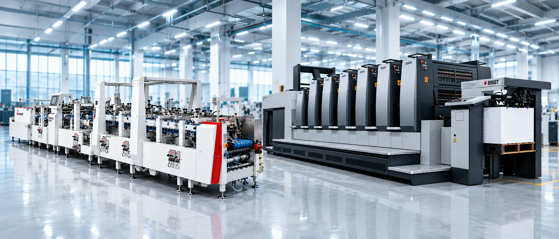 Bobst folder-gluer and Komori offset press on the Ess Cee Print Pack production floor