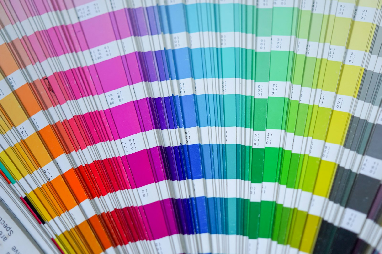 Fanned Pantone colour swatch book used for print colour matching